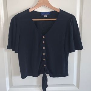 Black tie-front blouse